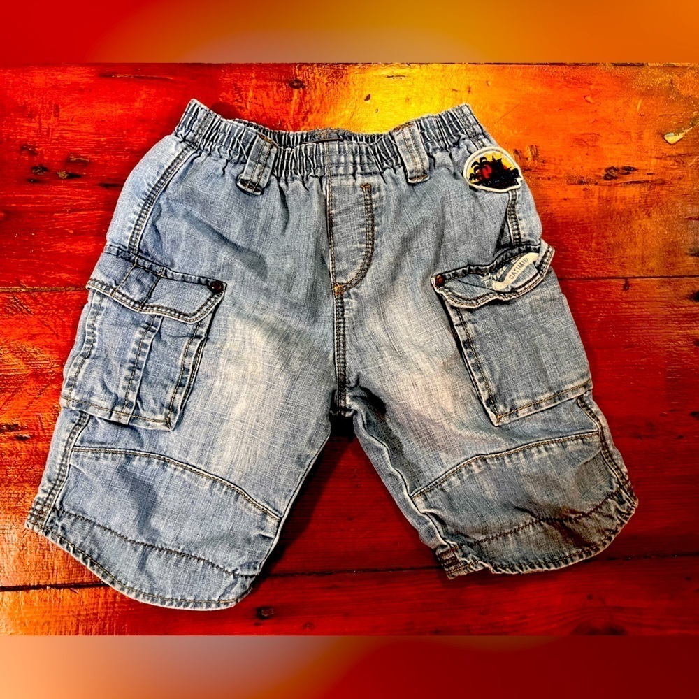 Catimini denim shorts boy size 4 longer length plaid lining